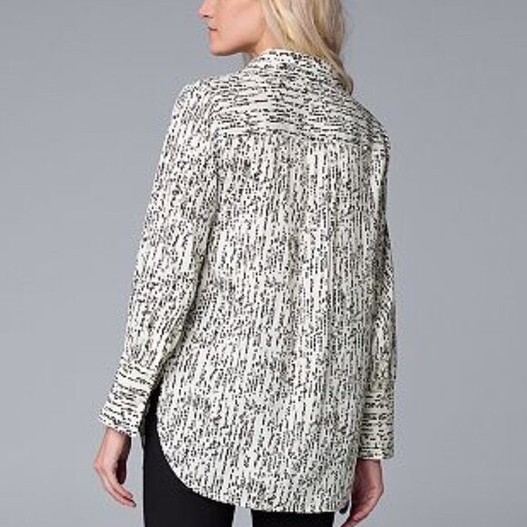 Simply Vera Blue Long Sleeve Button Down Tunic Blouse Size XL - Picture 2 of 10